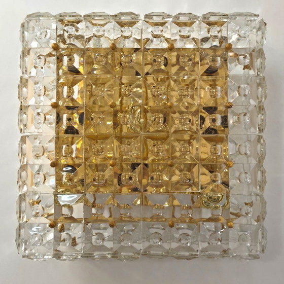 Image 1 of Kinkeldey XL Deckenleuchte aus den 70er Jahren, 60x60 mm geschliffenes Kristallglas, vergoldet