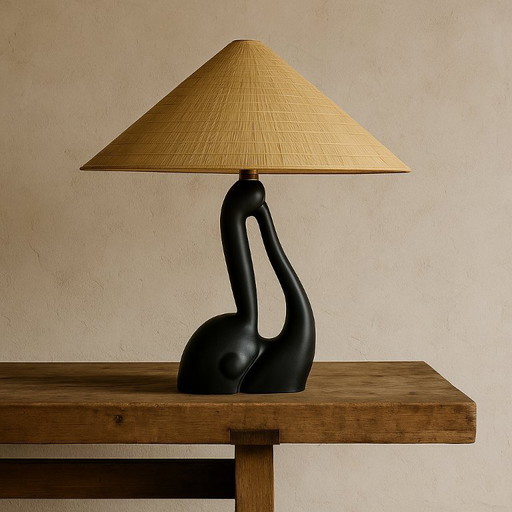 Pied de lampe sculptural anthropomorphe en céramique noire, Gil Agnoloni, Italie, circa 1950