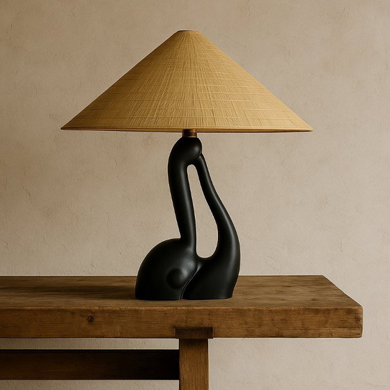 Image 1 of Pied de lampe sculptural anthropomorphe en céramique noire, Gil Agnoloni, Italie, circa 1950