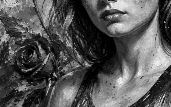 Impressionist Painting "La Miss aux roses" - (60x60 Cm) I – Paintings & Drawings, Canvas (photo 7 of 8)
