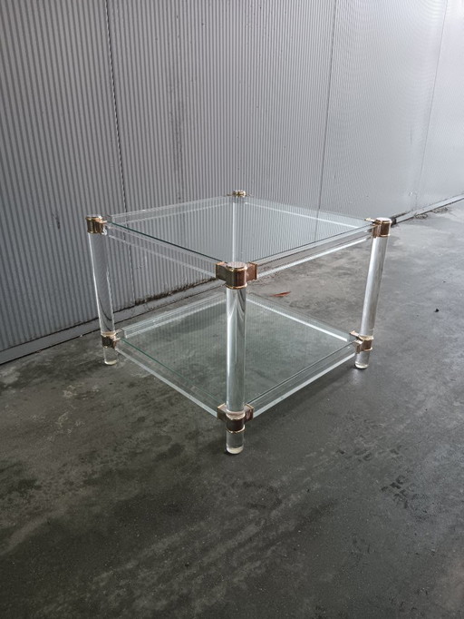 Hollywood Regency side table in plexiglass and glass 1970s