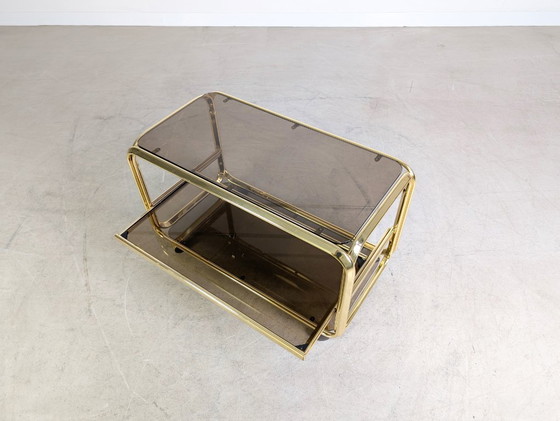 Image 1 of Mid-century side table, serving trolley, brass and glass, Italy, 1970s vintage
