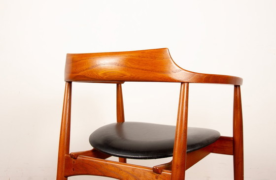 Image 1 of Sedia da ufficio in olmo massiccio e skai, prima edizione, modello ST 750 Arne Wahl Iversen per Niels Eilersen 1959.