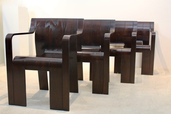 Set of four ‘Strip’ Dining Chairs with Armrests by Gijs Bakker for Castelijn (photo 14 of 14)