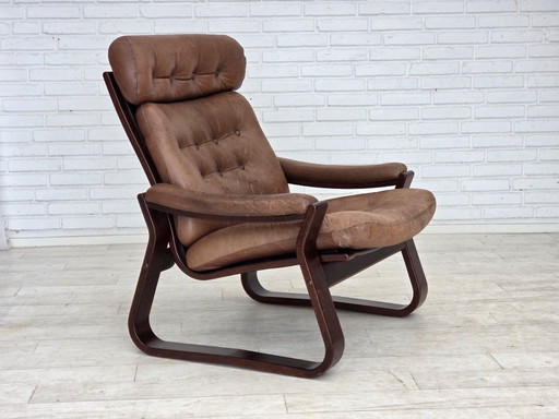 Década de 1970, diseño danés de Georg Thams, sillón, mobiliario de cuero.