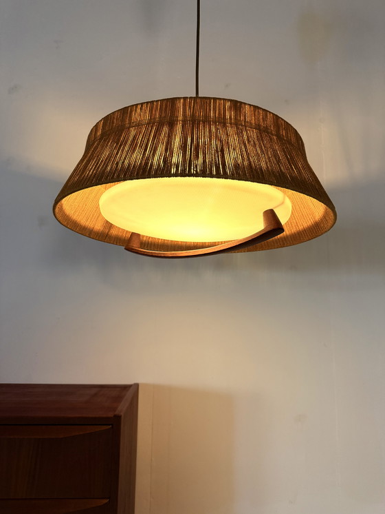 Image 1 of Lampada a sospensione vintage in teak e sisal, Temde Leuchten '60