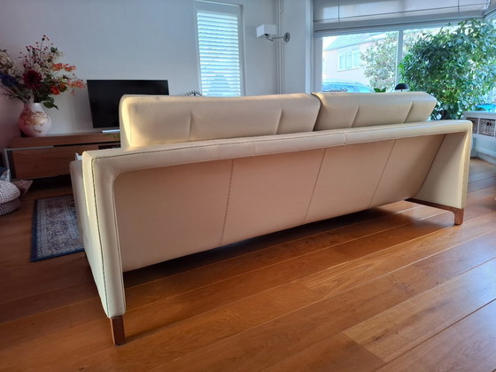 Set divano e poltrona/loveseat in pelle Leolux, crema, Zona salotto, Legno, Modern (foto 6 di 8)