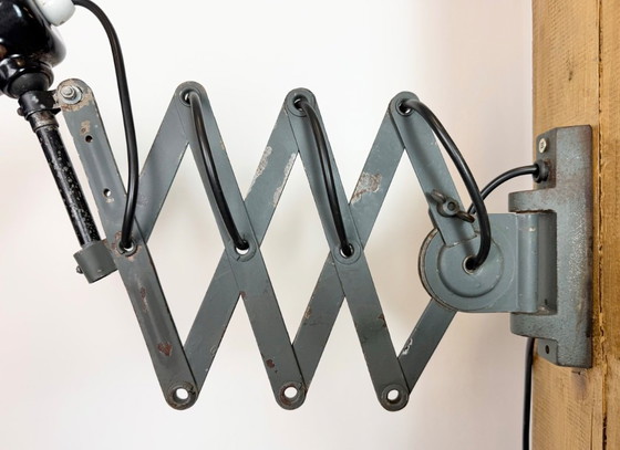 Image 1 of Industrial Black Enamel Scissor Wall Lamp, 1950s