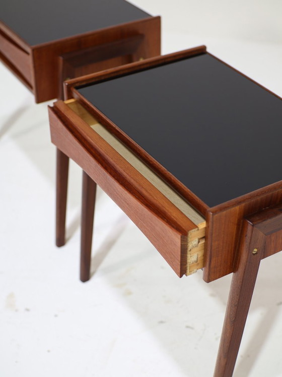 Image 1 of Set di comodini Arne Vodder in teak vetro nero danese vintage