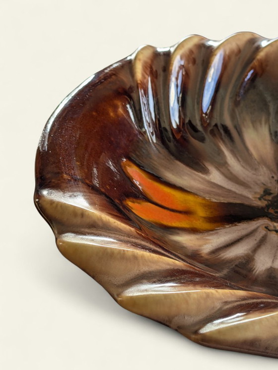 Image 1 of Vintage fruitschaal van Dümler&Breiden met bijpassend vaasje | 70s keramiek in bruin-oranje-beige