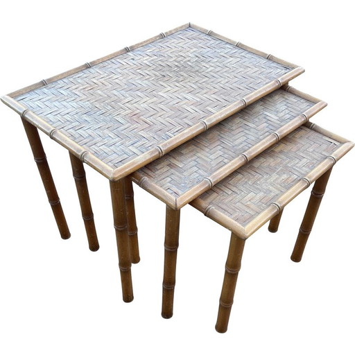 Vintage bamboe nesttafels, 1970