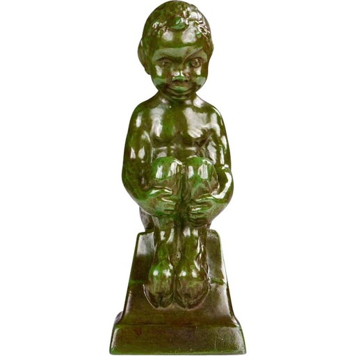 Vintage metal disco seated faun figurine by Elena Borch, 1940