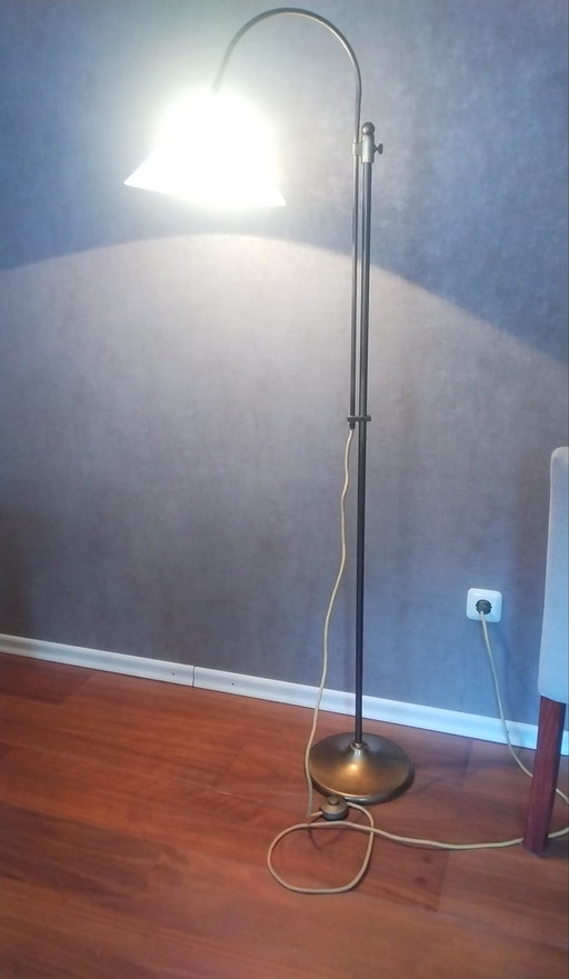 Art Deco brass floor lamp opal glass lampshade