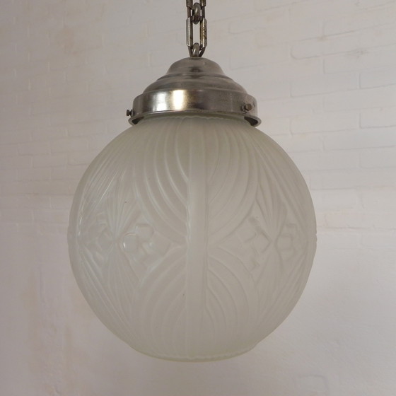 Image 1 of Art Deco pendant lamp with round sphere with geometric patterns, 1930s