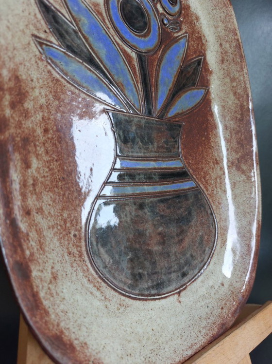 Image 1 of Marie-Henriette Bataille para Atelier Dour - Placa de pared de cerámica de mediados de siglo (Bélgica, década de 1960)