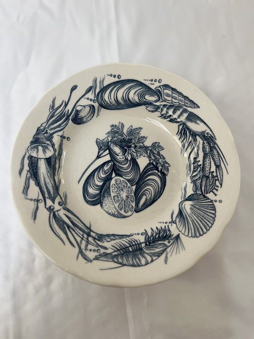 Vintage ironstone plates with seafood - 1980s