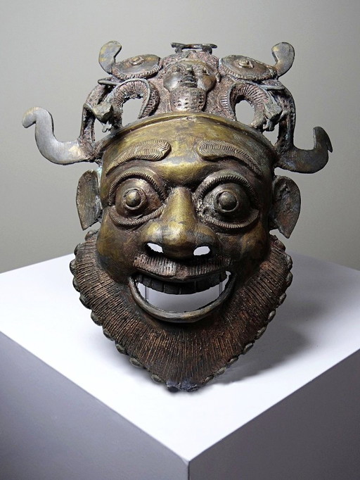 Masque Africain En Bronze Vintage Bamoun, Cameroun