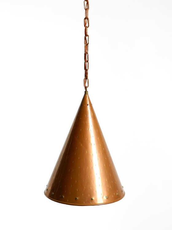 Image 1 of 1960s cone pendant lamp in copper by TH. VALENTINER Copenhagen, Made in Denmark