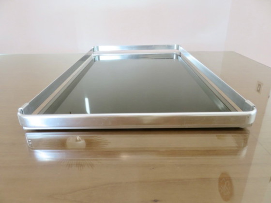 Image 1 of Sehr großes Tablett, MB Italia für Roche Bobois, Aluminium und Rauchglas, 1970