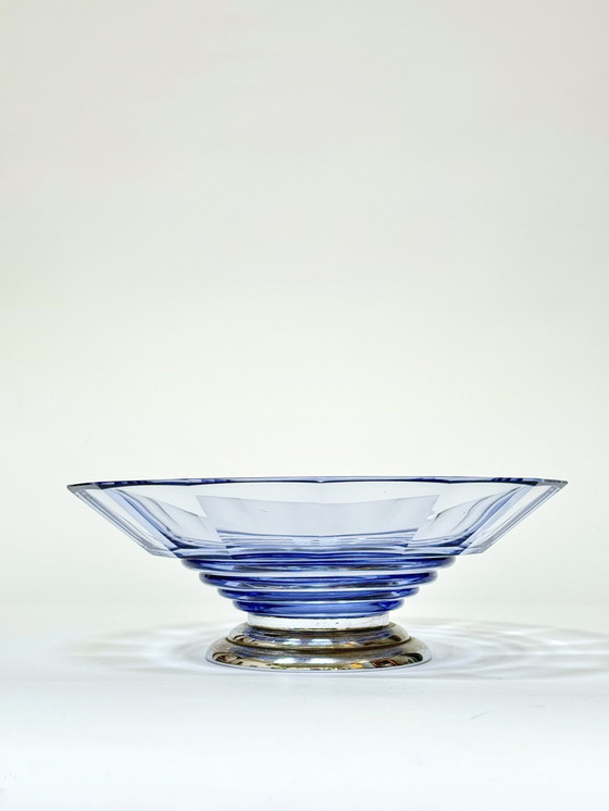 Image 1 of Splendida ciotola in cristallo viola Art Déco su base in metallo