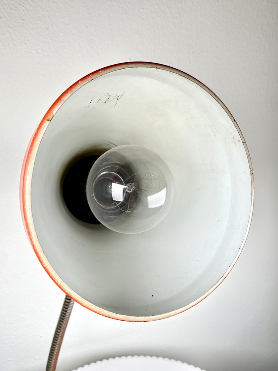Image 1 of Vintage Orange Desk Lamp 1970s Design - Small Retro Tabletop Gooseneck Lamp