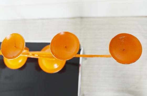 Image 1 of  1970s Orange Candelabra Large Metal Sculptural Mid Century Retro Candle Holder Space Age Statement Centrepiece 