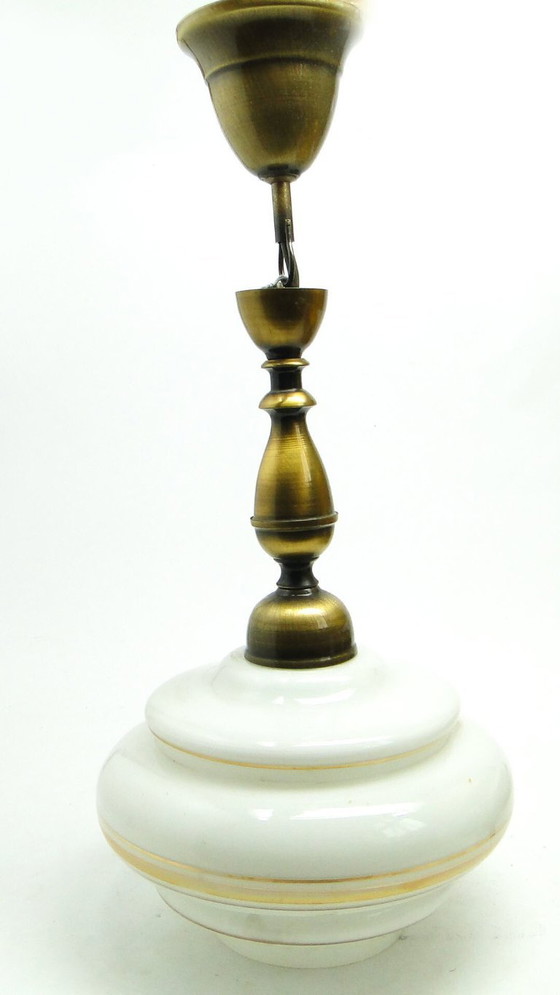 Mid-Century Modern Pendant Lamp From Polam, 1970s – Glass, Metal (photo 3 of 9)