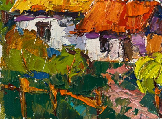 Image 1 of Original Oil Painting Summer Village Landscape Time stops in the green light