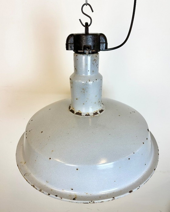 Image 1 of Large Industrial Midcentury Grey Enamel Factory Lamp, 1950s