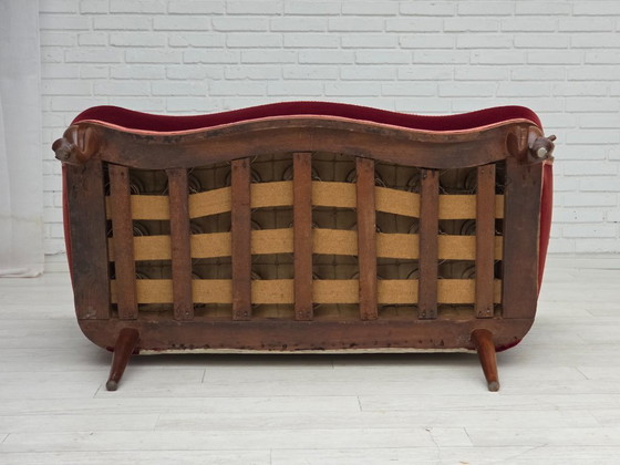 Image 1 of 1920-30s, Danish 2-seater sofa, furniture velour, ash wood, reupholstered.