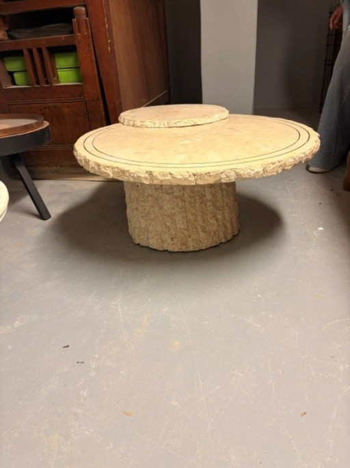 Brutalist travertine composite coffee table
