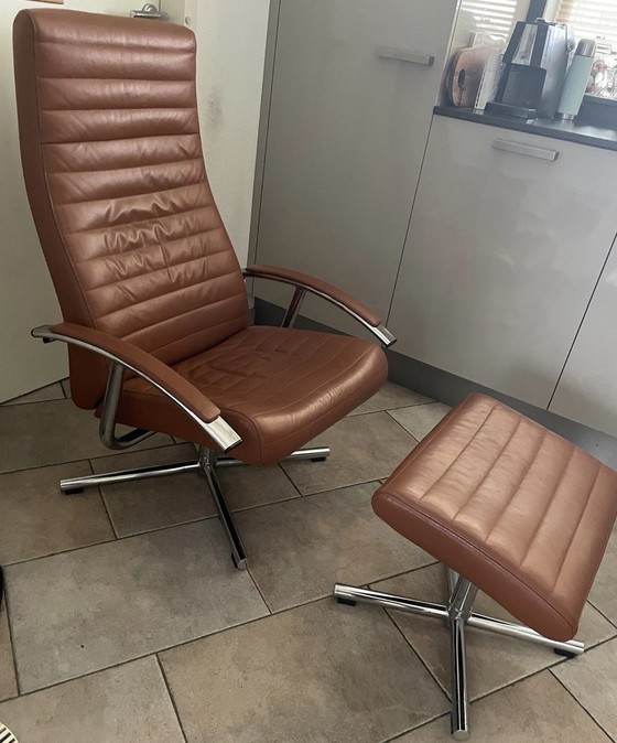 Image 1 of Leren fauteuil met hocker verstelbaar cognac 