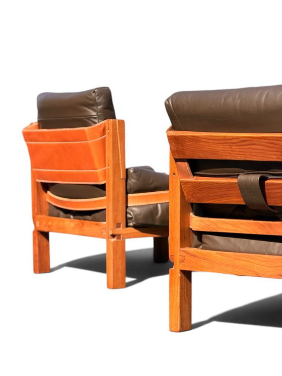 Auténtico conjunto de salón Pierre Chapo: sofá S32 y sillón S15 - Olmo y cuero (años 60) – Zona de estar (photo 21 of 23)