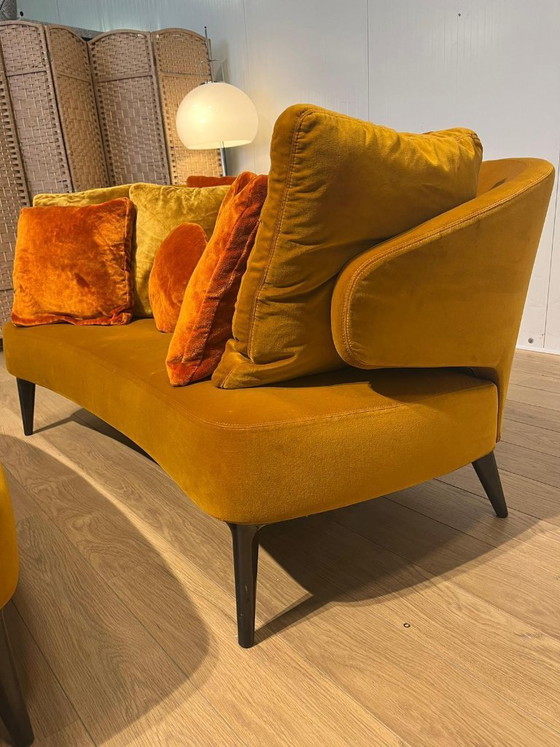 Image 1 of ZGAN Minotti Aston Sofa + Hocker Velvet Yellow