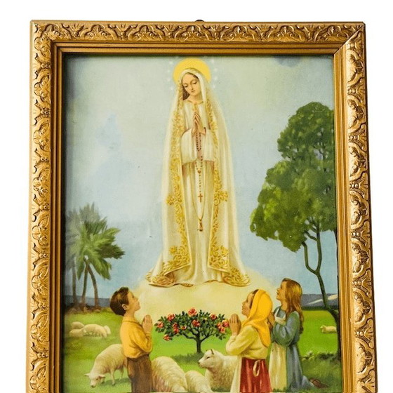 Image 1 of Lithographie religieuse vintage Marie avec trois petits enfants 1940s