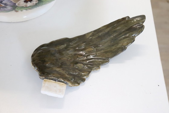 Image 1 of Majestic Ceramic Vase with Eagle and Crocodile, Italy Early 20th Century