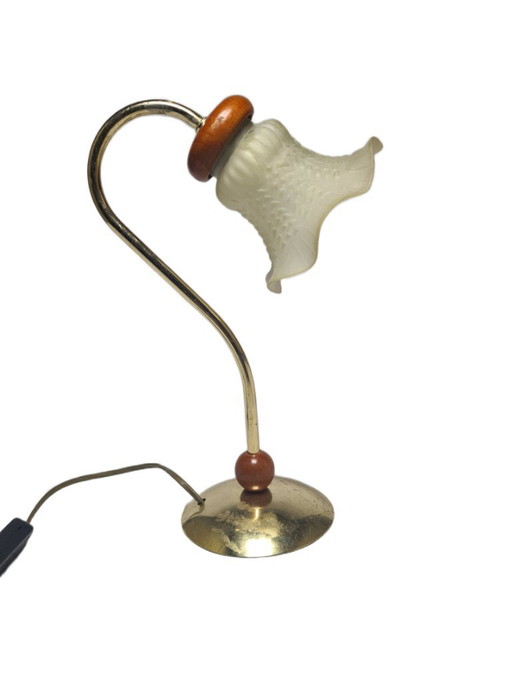 Art Deco Bedside Lamp, Poland, 1980s – tafellampen, Glass, Wood (photo 2 of 8)