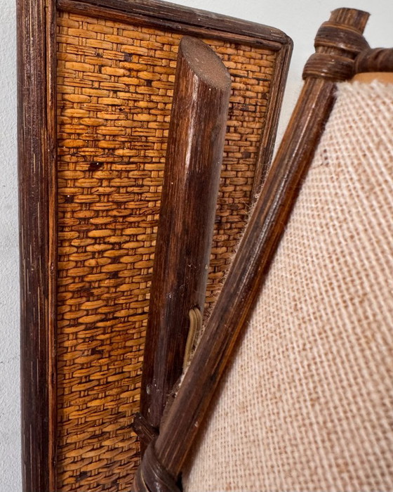 Paar vintage Wandlampen van hout en beige kap, Frankrijk 1960 – Textile (photo 7 of 7)