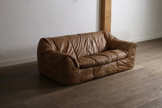 Image 1 of Ligne Roset Sloop Sofa By Michel Ducaroy In Cognac Leather, 1970s