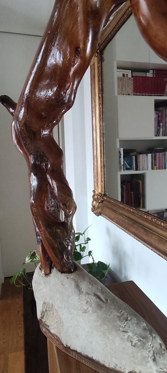 Image 1 of Organic Sculpture "Greyhound" in Solid Wood on a Stone Base – Biomorphic Natural Art