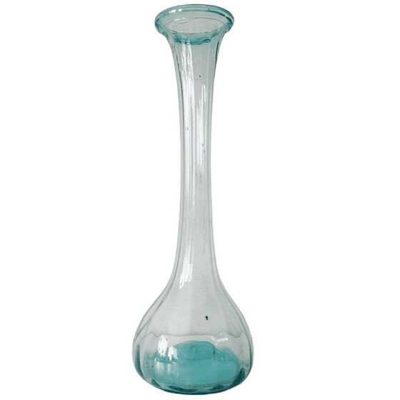 Image 1 of Vase vintage XL fait main en cristal artisanal bleu colombien, en verre recyclé des années 1950