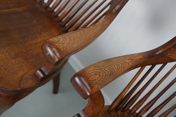 Image 1 of Coppia di sedie da scrivania inglesi in rovere edoardiano con schienali a doghe