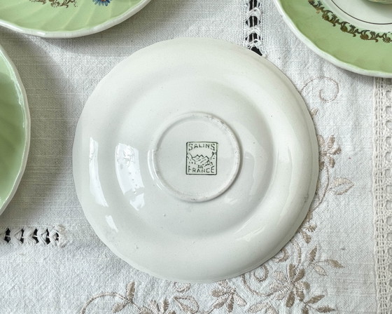 Image 1 of Vintage White Green Gold Salins Porcelain Tea/Coffee Set Made In France