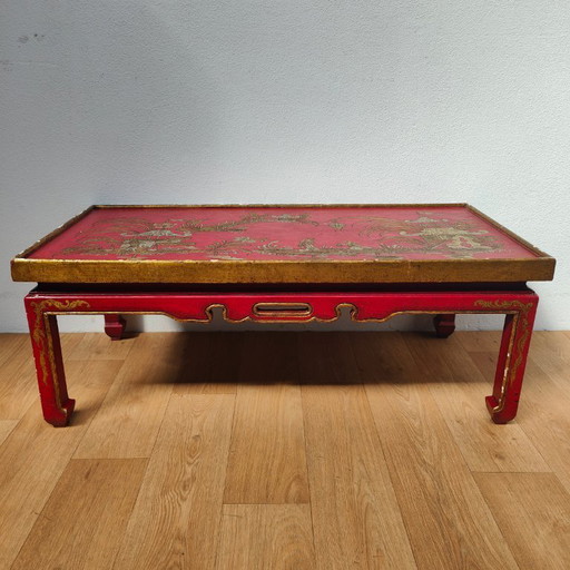Vintage Chinoiserie Japandi Salontafel, Koffietafel Hout