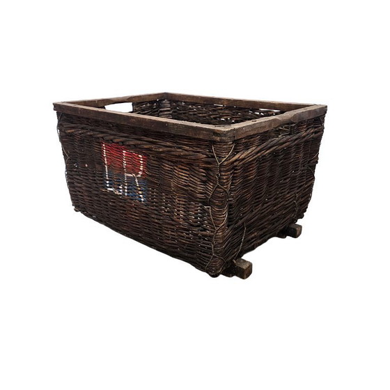 Image 1 of Oude Franse rieten Champagne flessenmand, 1e helft 1900