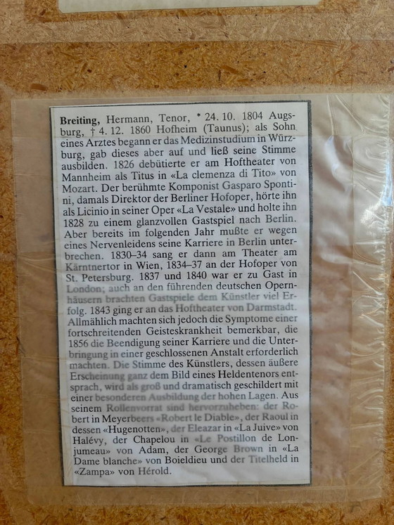 Image 1 of Peinture à l'huile originale ancienne représentant un ténor d'opéra allemand, grand portrait du XIXe siècle