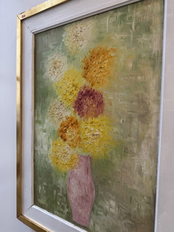 Image 1 of Olieverfschilderij op canvas, chrysanten, 1965