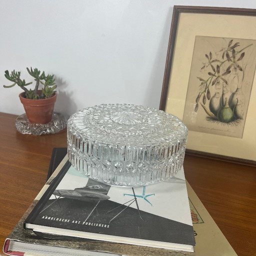 Applique Murale Ronde Plafonnier Verre Transparent Luminaire Ancien Vintage 1970 1980