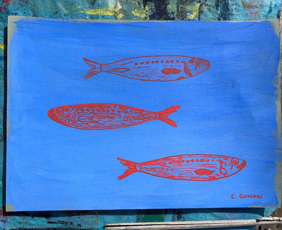 Acrilico sardine pesce 42 x 30 cm – Liquitex, Decorazioni murali, Carta (photo 10 of 12)