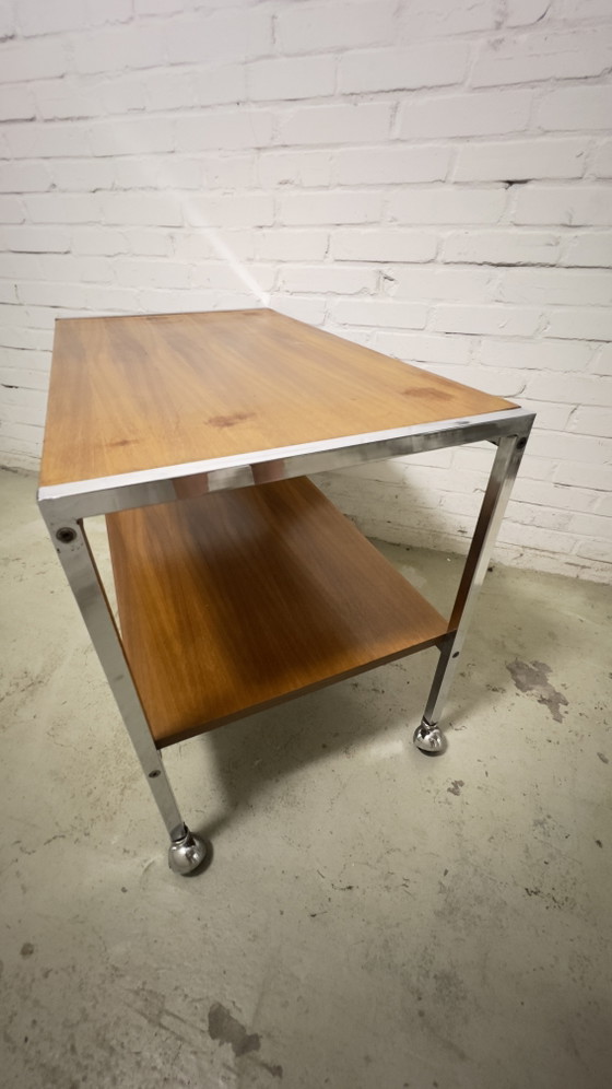 Image 1 of Vintage trolley / serveerwagen chroom en hout jaren 60 70